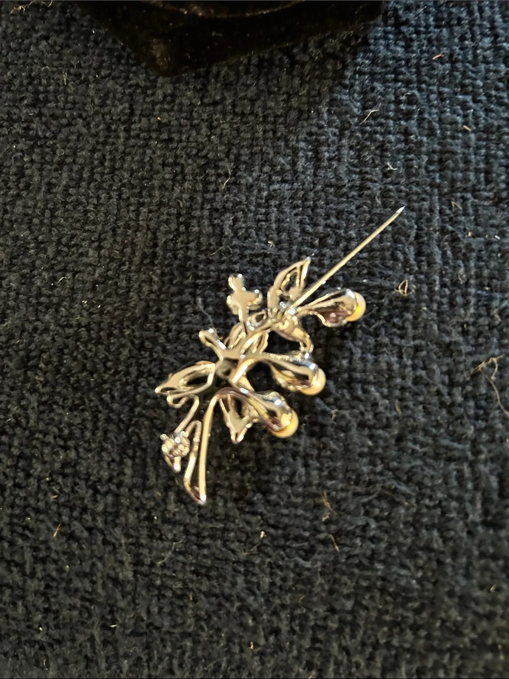 Classic Pearl and Crystal Floral Brooch - Silver Tone